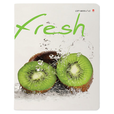 Тетрадь А5 48л. АЛЬТ скоба, клетка, глянцевый лак, Фрукты New (5 видов)