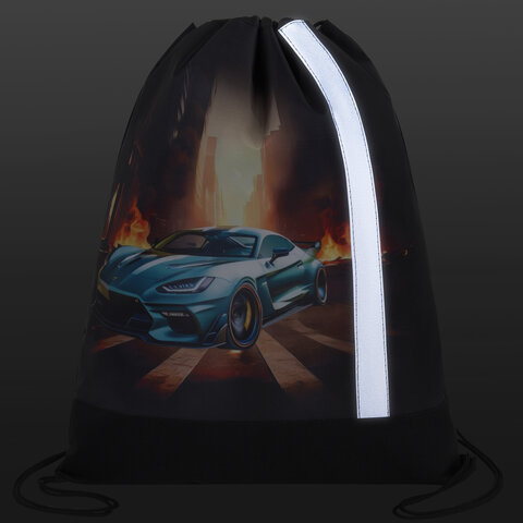 Мешок для обуви ЮНЛАНДИЯ, плотный, светоотражающая полоса, 46×36 см, «Fire car»