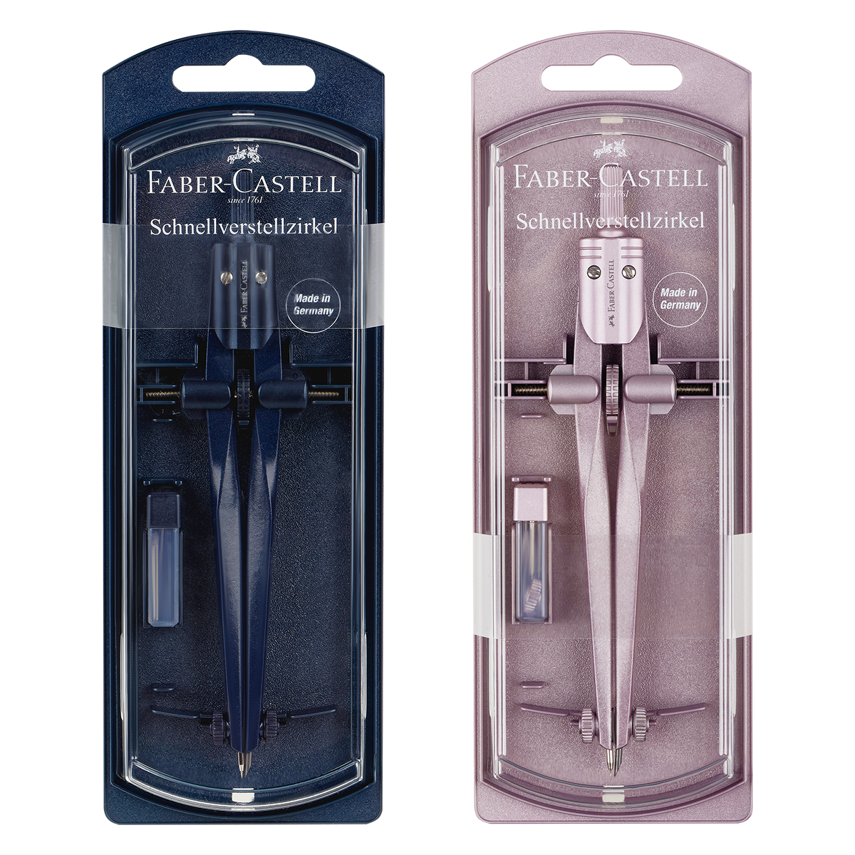 превью Циркуль Faber-Castell + грифели, пластиковый футляр, цвет темно-синий., роз. золото