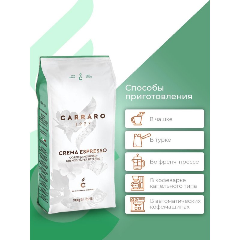 Кофе в зернах Carraro Crema Espresso 1 кг арт. 1149761 - купить в ...