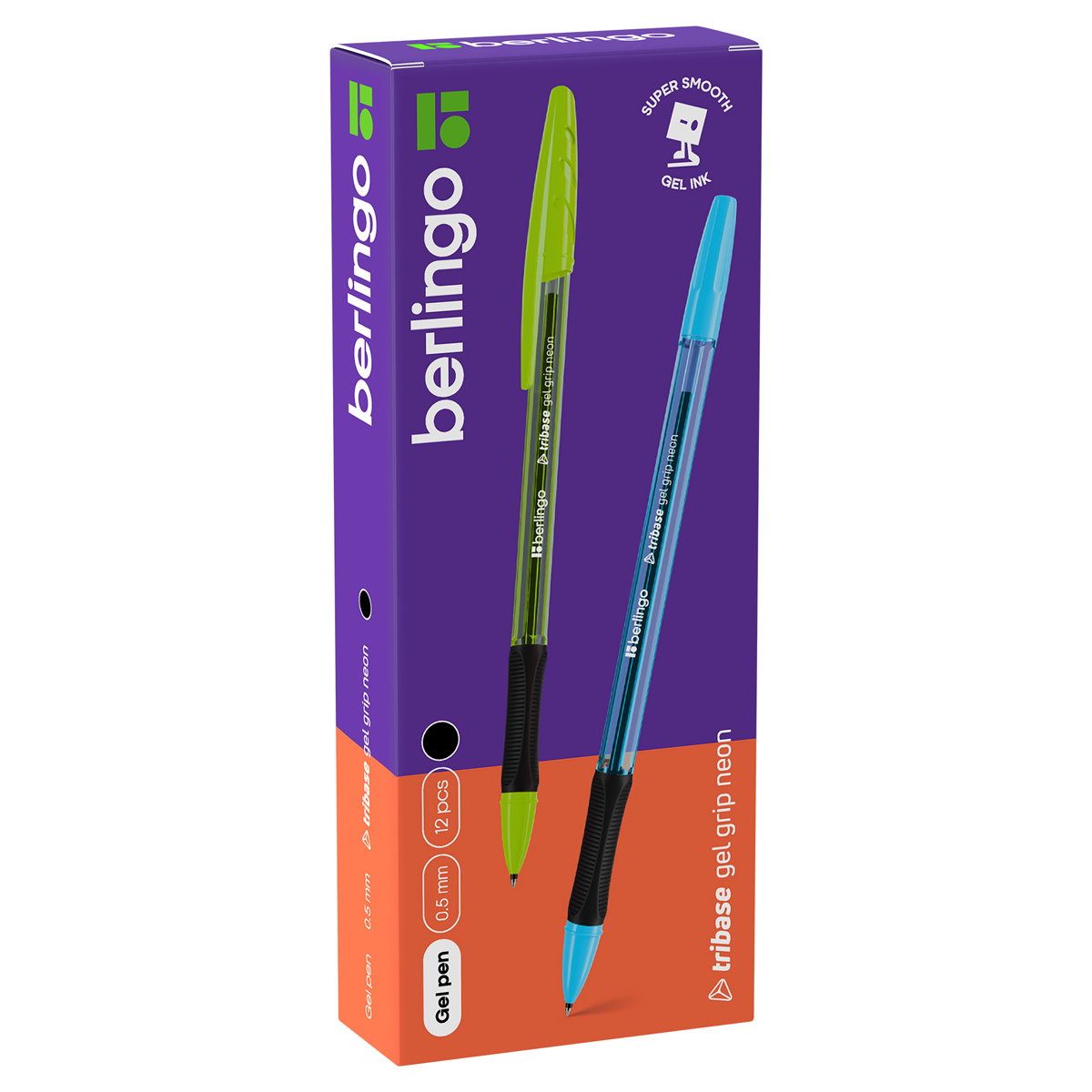 Ручка гелевая Berlingo «Tribase Gel grip neon» черная, 0.5мм, грип