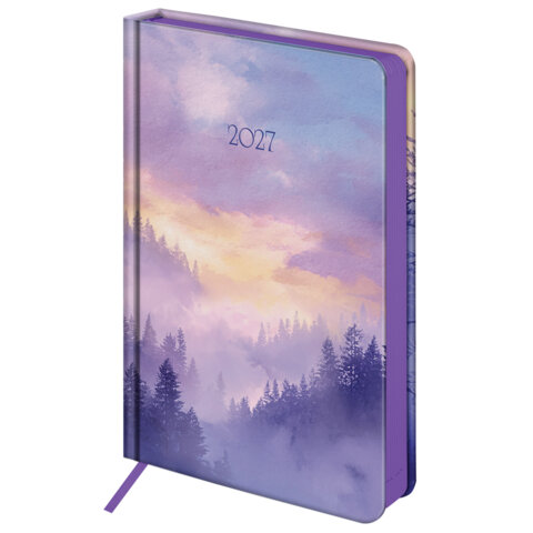 Ежедневник датированный 2027, А5, 138×213 мм, BRAUBERG «Vista», под кожу, твердый, «Pastel forest»