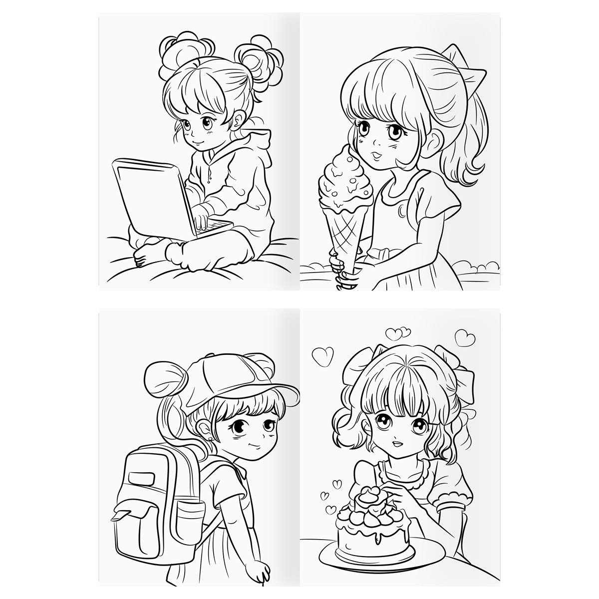 Раскраска А4, 16 стр., ТРИ СОВЫ «В стиле kawaii»