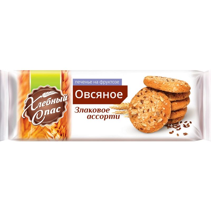Печенье овсяное Хлебный спас Злаковое ассорти на фруктозе 250 г арт ...