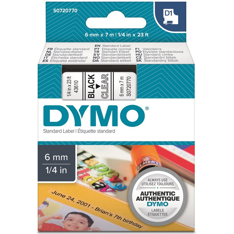 Картридж для этикет-принтера Dymo S0720770 D1 (6 мм х 7 м, черный шрифт, прозрачная лента)