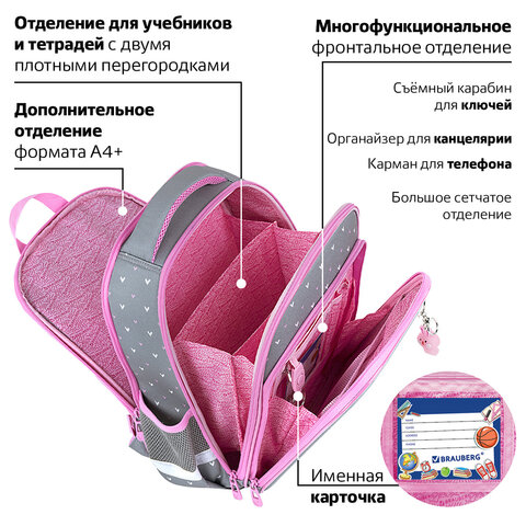Ранец BRAUBERG QUADRO, 3 отделения, с брелком, «Anime friends», 37×28х18 см