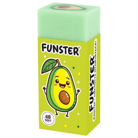 Ластик FUNSTER (ФАНСТЕР) «AVOCADO», 50×21х16 мм, прямоугольный, картонный держатель, экологичный ПВХ, ассорти