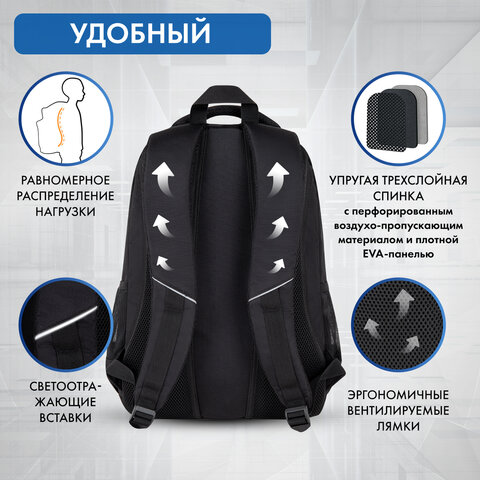 Рюкзак BRAUBERG CONCEPT универсальный, 2 отделения, светоотражающий принт, Night city, 45×30х18 см