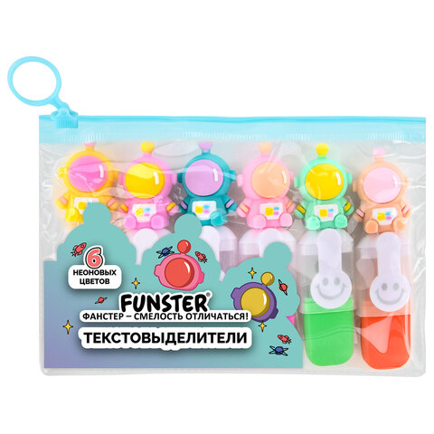 Набор текстовыделителей с топперами 6 ЦВЕТОВ НЕОН, «КОСМО», линия 1-4 мм, FUNSTER (ФАНСТЕР)