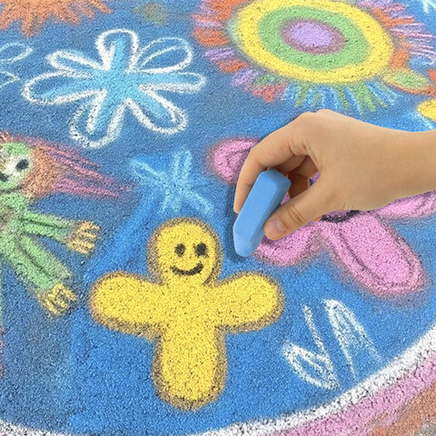 Мел в ведерке для рисования на асфальте 18 штук, ПИФАГОР, цветной квадратный УТОЛЩЕННЫЙ