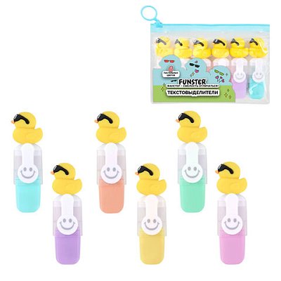 Набор текстовыделителей с топперами 6 ЦВЕТОВ ПАСТЕЛЬ, «КРУТЫЕ УТЯТА», линия 1-4 мм, FUNSTER (ФАНСТЕР)