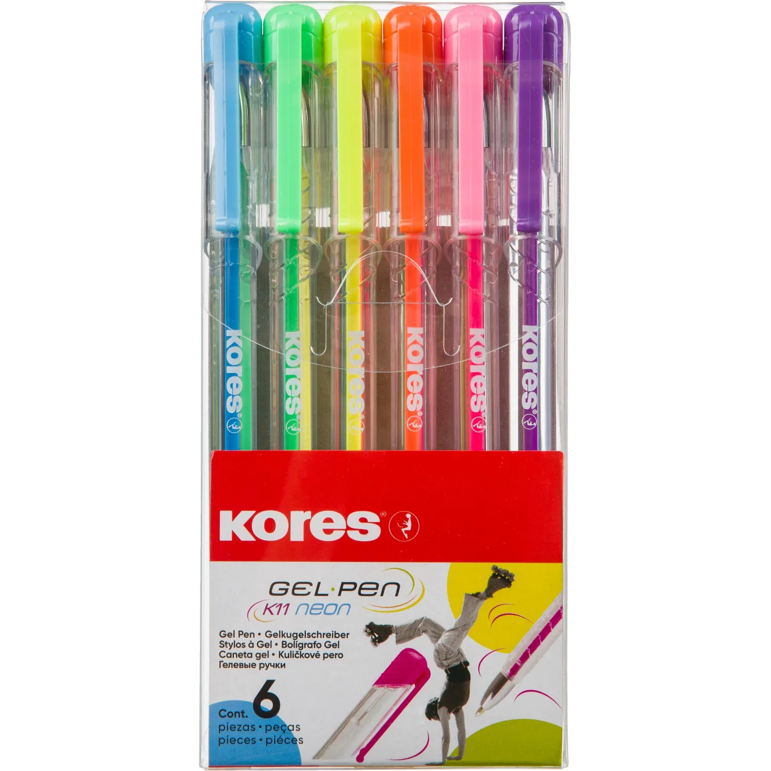 Набор гелевых ручек Kores K11 Neon 6 цветов (толщина линии 1 мм)