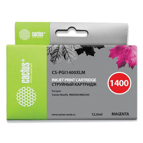 превью Картридж струйный CACTUS (CS-PGI1400XLM) для CANON МВ2040/МВ2340, пурпурный, ресурс 900 стр. 