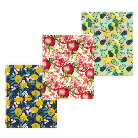 превью Тетради КОМПЛЕКТ 3 шт. А4, 96 л., BRAUBERG, скоба, клетка, глянцевый лак, «Fruits»