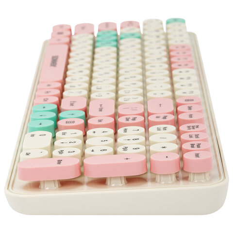 Клавиатура беспроводная USB, 105 клавиш, SONNEN K303PM, слоновая кость / розовый / мятный