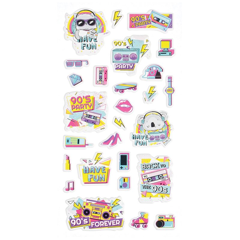 Наклейки объемные MESHU «90's party», 10×19 см, пакет европодвес