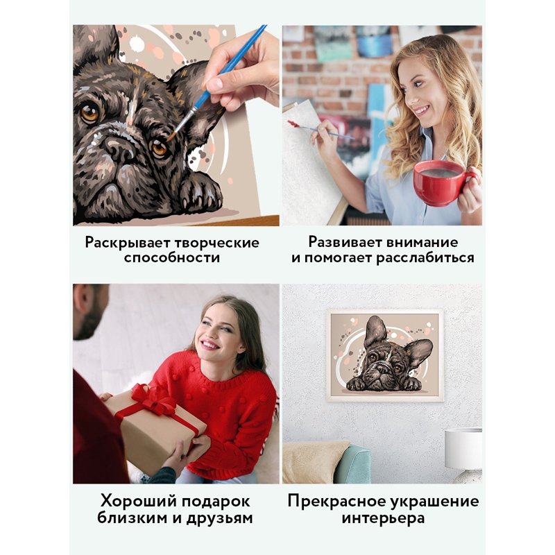 Картина по номерам на картоне ТРИ СОВЫ «Французский бульдог», 30×40, с акриловыми красками и кистями