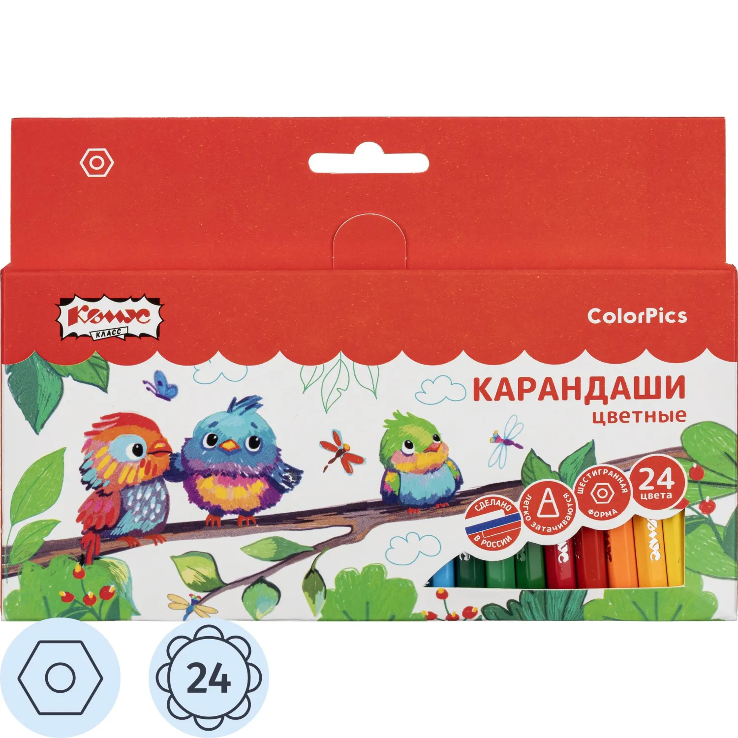 Карандаши цветные Комус Класс ColorPics 24 карандаша 24 цвета шестигранные (укороченные)