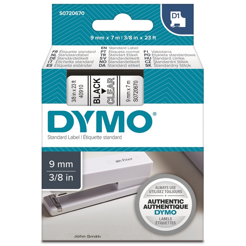 Картридж для этикет-принтеров DYMO LM150, LP350, PC II (9 мм x 7м, прозрачная лента/чёрный шрифт)