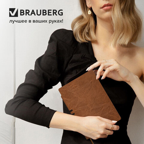 Блокнот А5 (140×200 мм), BRAUBERG «NEBRASKA», под кожу, 80 л., линия, коричневый