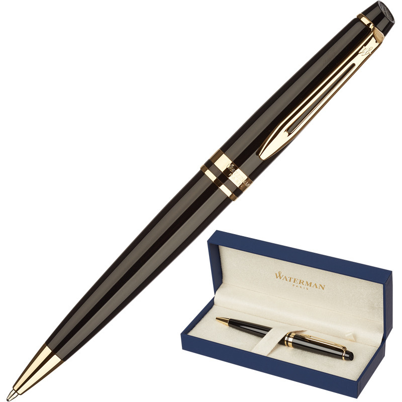 превью Ручка шариковая Waterman Expert 0.8 мм черный корпус с позолотой, синяя