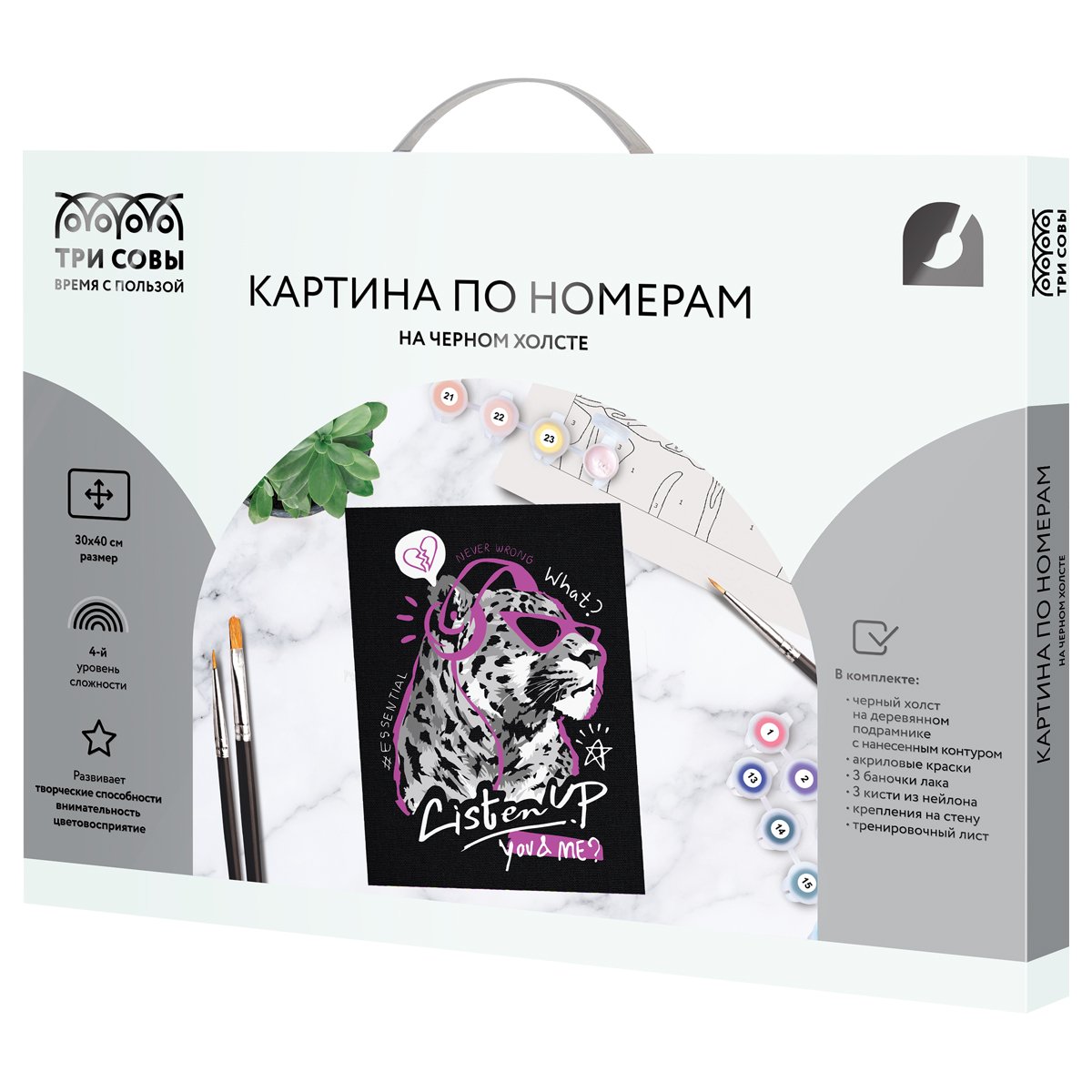 Картина по номерам на черном холсте ТРИ СОВЫ «Стильный гепард», 30×40, c акриловыми красками и кистями