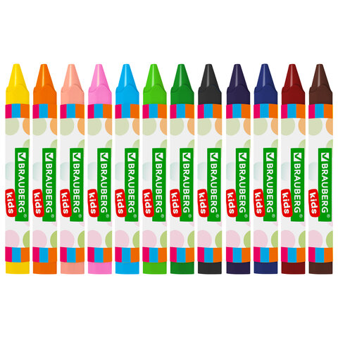 Восковые мелки утолщенные BRAUBERG KIDS, НАБОР 12 цветов