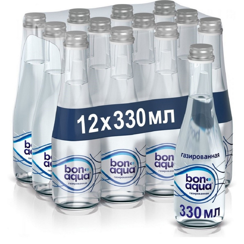 превью Вода питьевая BonAqua газированная 0.33 л (12 штук в упаковке)