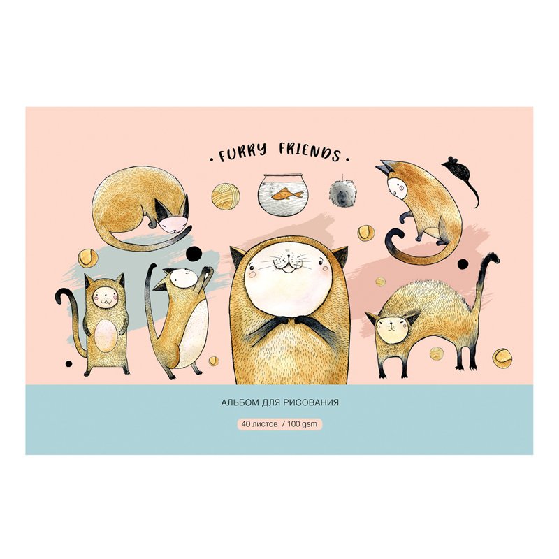 Альбом для рисования 40л., А4, на скрепке BG «Funny friends», эконом
