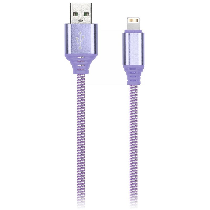 превью Кабель Smartbuy iK-512NS, USB(AM) - Lightning(M), для Apple, в оплетке, 2A output, 1м, фиолетовый