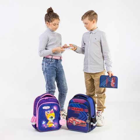 Ранец BRAUBERG QUADRO, 3 отделения, с брелком, «Rapid style», 37×28х18 см