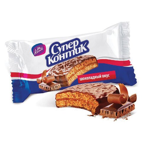 превью Печенье-сэндвич СУПЕР-КОНТИК с шоколадным вкусом, 100 г, пакет