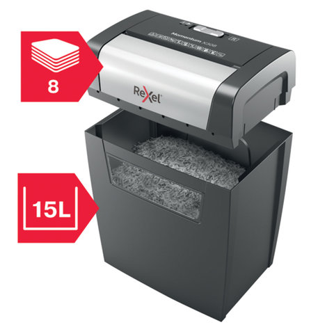 Уничтожитель (шредер) Rexel Momentum X308, 1-3 человека, 3 уровень секретности, фрагменты 5×42 мм, 8 листов, 15 л
