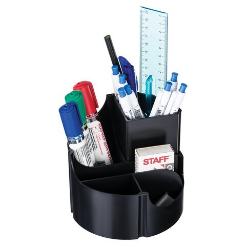 Подставка-органайзер STAFF Basic, 120×120х110 мм, 5 отделений, черная, 237949