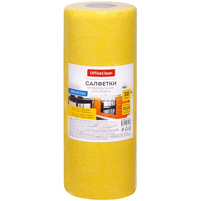 Салфетки для уборки OfficeClean, 25×25, вискоза, желтые, 30шт., в рулоне