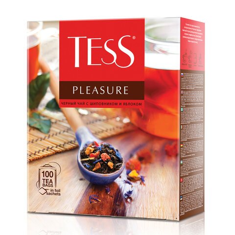 Чай TESS «Pleasure», черный с шиповником и яблоком, 100 пакетиков по 1.5 г