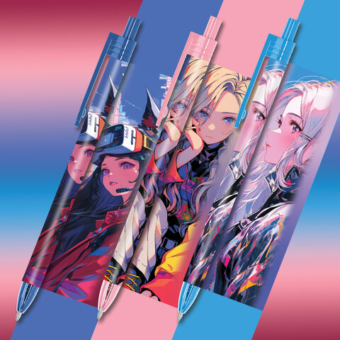 Ручка шариковая автоматическая с принтом FUNSTER (ФАНСТЕР) «ANIME», корпус soft-touch, СИНЯЯ, узел 0.7 мм, линия письма 0.35 мм