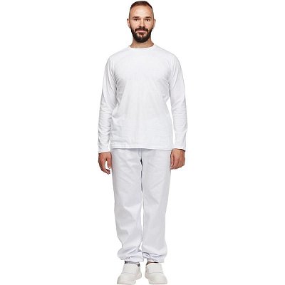 Футболка белая длинный рукав 100% хлопок M (44-46)