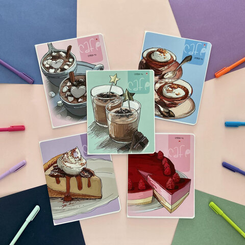 Тетрадь А5 48 л. АЛЬТ, скоба, клетка, Soft Touch, «Кофемания» (5 видов)