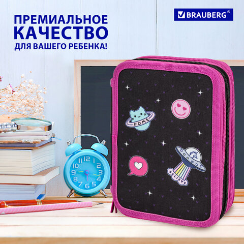 Пенал BRAUBERG, 3 отделения, полиэстер, 21×14 см, «Space sweets»