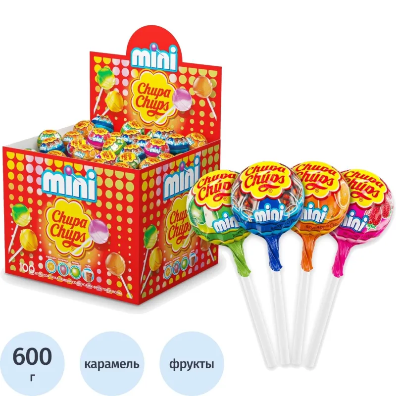 Карамель Chupa Chups mini на палочке (100 штук в упаковке)