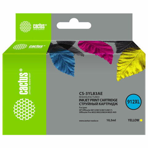 превью Картридж струйный CACTUS (CS-3YL83AE) для HP OfficeJet 8012/8014/8015/8017, желтый