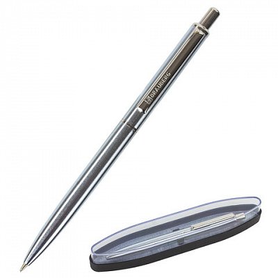 Ручка подарочная шариковая BRAUBERG Larghetto, СИНЯЯ, корпус серебристый с хромированными деталями, линия письма 0.5 мм