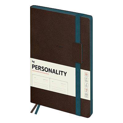 Ежедневник недатированный, B5, 136л., мягкий переплет, кожзам, BG «Personality. Dark brown», темно-коричневый, цветной срез, на резинке, карман