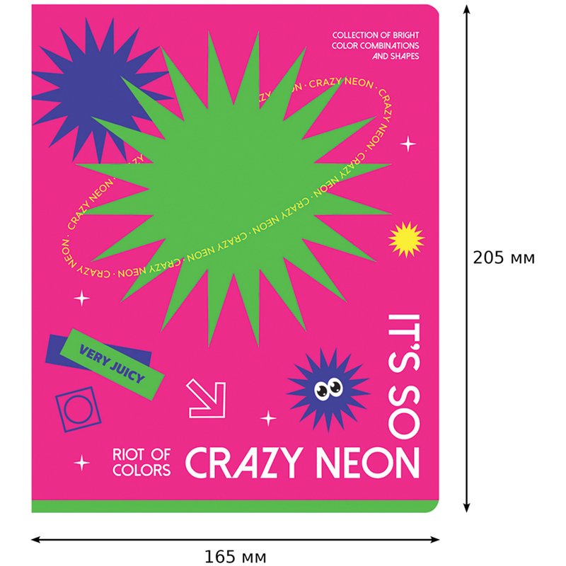 Тетрадь 48л., А5, клетка BG «Crazy neon», неоновая краска