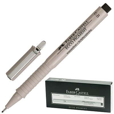 Ручка капиллярная FABER-CASTELL «Ecco Pigment», ЧЕРНАЯ, корпус серый, линия письма 0.8 мм