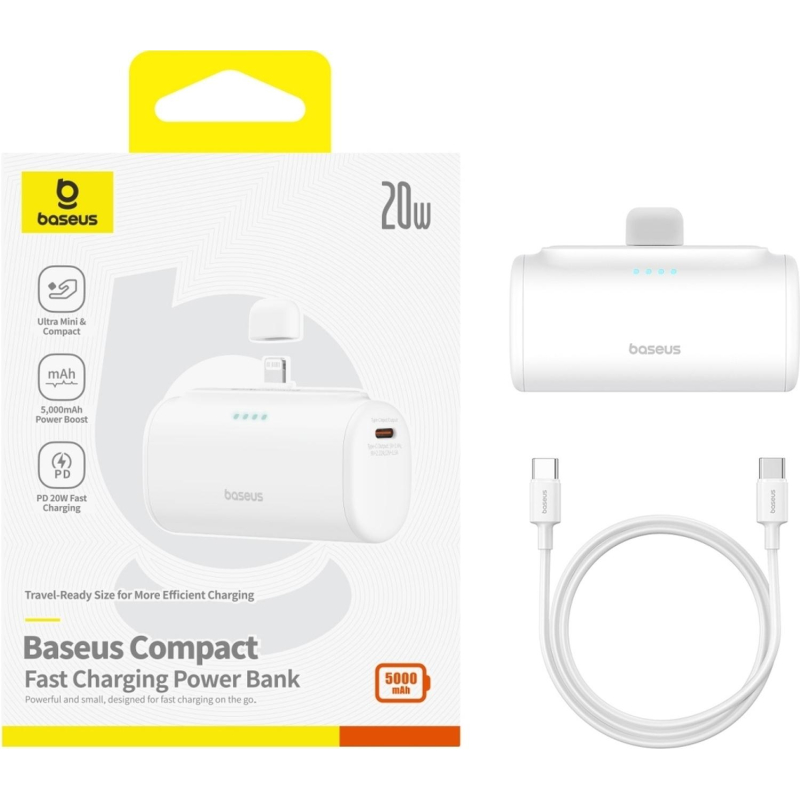 Внешний аккумулятор Baseus Compact MFI 5k mAh 20W WT (BAS-P1006830721300)