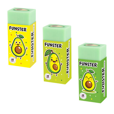 Ластик FUNSTER (ФАНСТЕР) «AVOCADO», 50×21х16 мм, прямоугольный, картонный держатель, экологичный ПВХ, ассорти