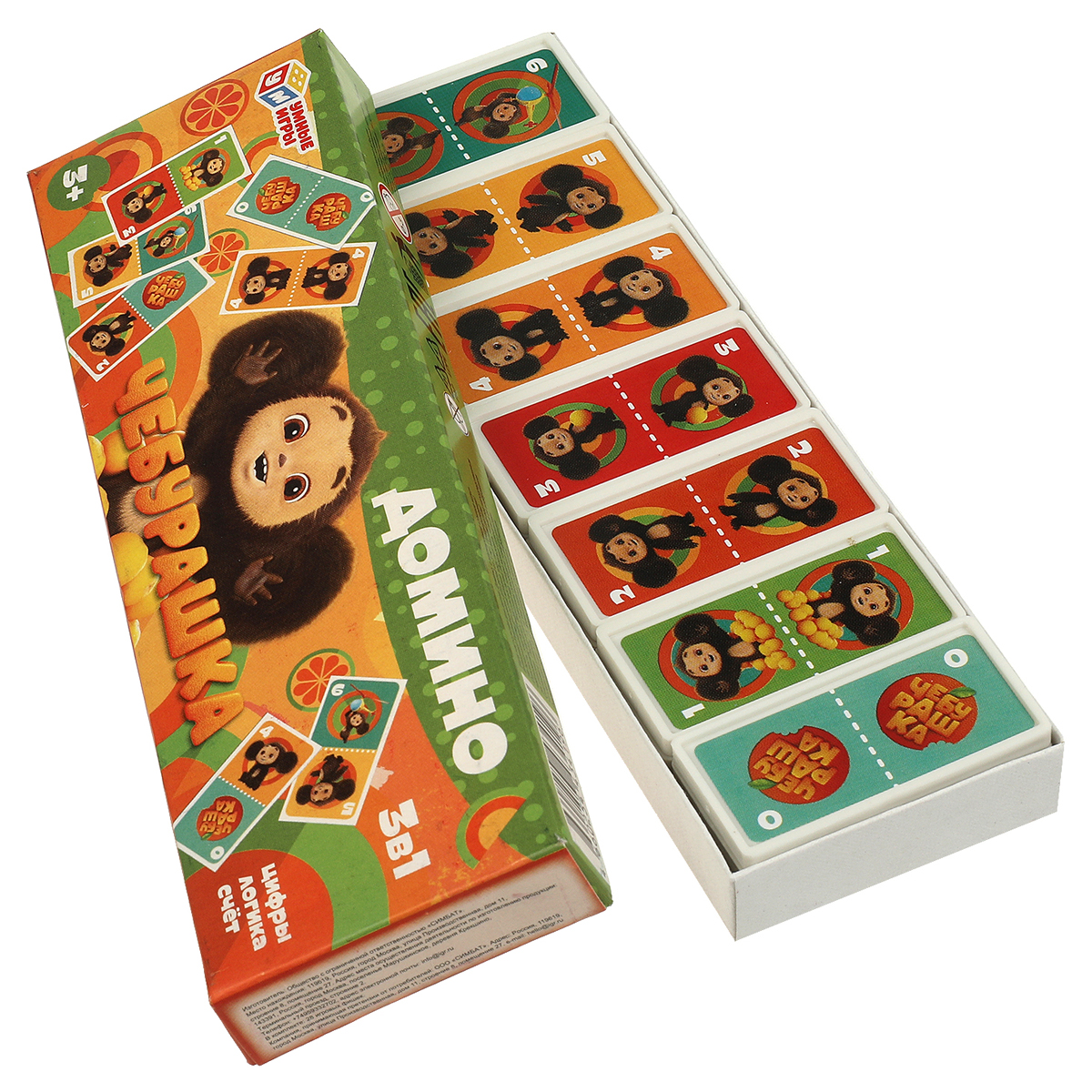 Игра настольная Домино, Умные игры «Чебурашка», картонная коробка