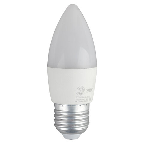 Лампа светодиодная ЭРА, 8(55)Вт, цоколь Е27, свеча, теплый белый, 25000 ч, ECO LED B35-8W-2700-E27